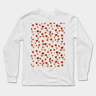 Watercolor tulips pattern - red and olive green Long Sleeve T-Shirt